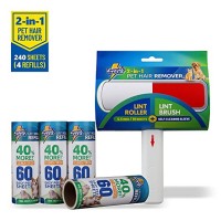 2-in-1 Pet Hair Remover Lint Roller & Lint Brush Self-Cleaning Sleeve 5.5" Extra-Wide Sticky Sheets | Furniture, Clothes, Sofa, Car Interior