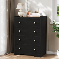 4-Drawer Dresser for Bedroom, Black Wood Chest of Drawers with Deep Storage, Anti-Dropping Top Shelf, Smooth Slide Drawers, Anti-Tip Safety  Modern Storage Cabinet for Clothes & Essentials Black