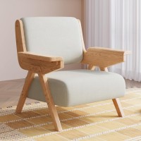 Mid Century Modern Accent Chair with Wooden Arms, 330 lb Capacity, 6.3 in Thick Cushion, 115° Backrest, Upholstered Lounge Armchair for Living Room Bedroom Reading Corner, Beige， Oliver Green and Light Blue