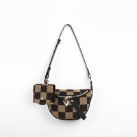 Checkered Shoulder Bag for Women, Small Crossbody Purse with Adjustable Strap, Mini Plaid Handbag with Zipper, Coin Pouch, Black Brown Fashion Bag for Daily Use, Travel, Shopping Model 248-P