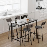 5-Piece Bar Table Set with 4 Bar Stools PU Padded Seats with Backrests Sturdy Steel Frame, Space-Saving Design Modern Dining & Home Bar Set for Kitchen & Apartment