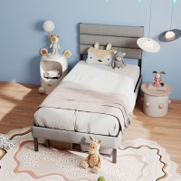 Twin Upholstered Bed Frame with Headboard No Box Spring Needed Heavy Duty Metal Slat Support 14" Underbed Storage Modern Fabric Platform Bed