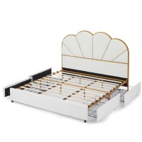 King Size Upholstered Platform Bed Frame with Storage Drawers, Shell-Shaped Headboard, Sturdy Metal & Wood Slat Support – No Box Spring Needed, 203 x 193 cm model W1708137168