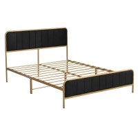 Queen Size Metal Bed Frame with Upholstered Headboard & Footboard, Gold and Black Modern Platform Bed, No Box Spring Needed, Noise-Free Sturdy Steel Slats – HOS-UP-053Q