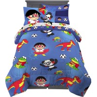 5-Piece Kids Bedding Sheet Set, Twin Size, Cartoon Soft Microfiber Comforter, Fitted Sheet, Pillowcase, Sham for Twin Bed - DT2538