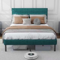 Queen Upholstered Bed Frame with Headboard | Embedded Mattress Design, Noise-Free Steel Slats, Under-Bed Storage 800 lbs Capacity Modern Platform Bed, Green
