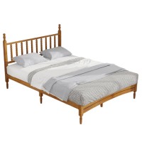 Queen Size Solid Wood Bed Frame with Headboard, Rubber Wood Central Supports, 1000 LB Capacity, Easy Assembly, No Box Spring Needed (Rustic Oak) - LION-V-BF001-QB-OAK