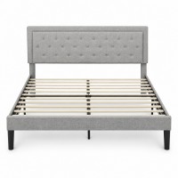 Queen Bed Frame, Grey Tufted Upholstered Platform Bed