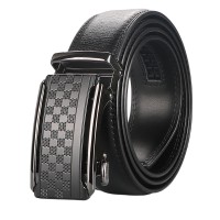 Men’s Ratchet Belt, Genuine Cowhide Leather Dress Belt with Automatic Slide Buckle, Adjustable Trim-to-Fit No-Hole Design, 3.5 cm Width, Black Business Casual Waist Belt Model DL23