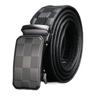 Men’s Ratchet Belt, Automatic Slide Buckle Dress Belt, Adjustable No-Hole Fit, Textured Strap, Scratch-Resistant Style Buckle, 3.5 cm Width, Business Casual Waist Belt for Men Model DTG51