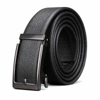  Men’s Ratchet Belt, Top Layer Cowhide Automatic Click Buckle Dress Belt, Adjustable No-Hole Business Casual Leather Waist Belt, 3.5 cm Width, Black Model DTL49