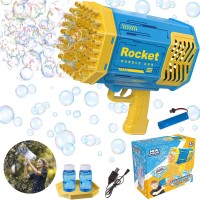 Bubble Gun – 69-Hole Automatic Bubble Machine with Lights, Rechargeable Battery, 2 Bottles & Tray, Bazooka Bubble Blower Toy for Kids Outdoor Fun 