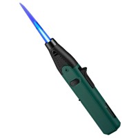 Butane Torch Lighter, Refillable Long Jet Lighter with Adjustable Flame, Visible Fuel Window for Candles, Cigars, BBQ, Camping (Green) - HL01