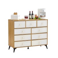 9-Drawer Storage Cabinet, Dresser Organizer with Wood Desktop, White Drawer Panels (Natural) - BC-02-NW