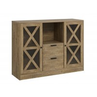 Farmhouse Buffet Cabinet with Glass Doors & Drawers Adjustable Shelves, Coffee Bar Storage Sideboard 47.2" Rustic Brown Kitchen Side Cabinet for Dining Room, Living Room, Entryway