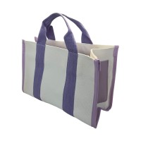 Canvas Tote Bag, Reusable Handbag with Zipper Enclosure, External Pockets, Handles, Shoulder Strap (Purple)