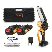 6" inch Mini Chainsaw, Cordless Electric Chainsaw with Brushless Motor, 2 Batteries, Carry Case for Tree Trimming, Woodcutting (Yellow) - KP-DJ212D