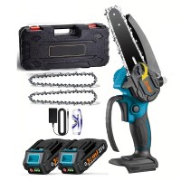 6" inch Mini Chainsaw, Cordless Electric Chainsaw with Brushless Motor, 2 Batteries, Carry Case for Tree Trimming, Woodcutting (Green) - KP-DJ212G