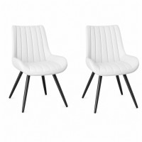 Dining Chairs Set of 2, White Upholstered, Metal Legs