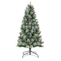  Snow-Flocked Artificial Christmas Tree with Red Berries & Pinecones Reinforced Top, Stable Metal Stand 7.5 FT (228 cm)  Indoor Holiday Home Décor Mode  US-BG075T1020
