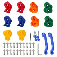  10PCS Rock Climbing Holds Set with Handles Heavy-Duty Plastic Grips with Mounting Hardware Indoor Outdoor Wooden Climbing Wall & Backyard Playground Kit