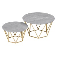 Set of 2 Coffee Table Set, Modern Faux Marble Coffee Table and End Table for Home, Living Room (Grey-Gold) - GilesCoffeeTableGY&G-FWS