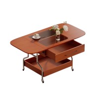 Folding Coffee Table, Modern Extended Coffee Table with 1 Drawer and 2-Tier Storage, Wheels, Metal Frame for Home, Living Room - N735P231426N