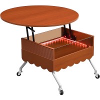 27.6" Round Coffee Table, Wooden Circular Lift-Top with Metal Frame, Hidden Storage, LED and Wheels for Home, Living Room - N735P231430N