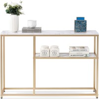 3-Tier Console Table, 120 cm Faux White Marble Buffet Table with Storage Shelf, for Home, Hallway, Living Room (White-Gold) - 6090-Sage-80GOLD