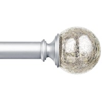  Adjustable Curtain Rod 36–69 Inch Silver Telescoping Window Drapery Rod with Crackle Glass Ball Finials & Brackets Living Room Bedroom Décor