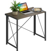 Folding Computer Desk, 90 x 46 cm Foldable Workstation Desk for Home, Office, Small Spaces (Walnut) - DY-015-3
