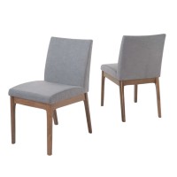 2-Set Upholstered Dining Chair Set, Armless Modern Minimalist Chairs with Rubberwood Legs for Home, Kitchen, Dining Room (Grey) - 00DGY