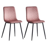 2 Set Velvet Dining Chairs Set, Armless Side Chairs with Metal Legs for Home, Dining Room, Kitchen (Pink) - WC0102PK