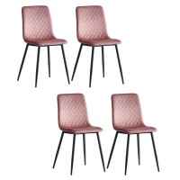 4 Set Velvet Dining Chairs Set, Armless Side Chairs with Metal Legs for Home, Dining Room, Kitchen (Pink) - WC0104PK