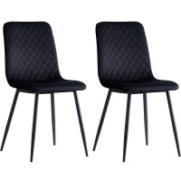 2 Set Velvet Dining Chairs Set, Armless Side Chairs with Metal Legs for Home, Dining Room, Kitchen (Black) - WC0202BK