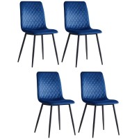 4 Set Velvet Dining Chairs Set, Armless Side Chairs with Metal Legs for Home, Dining Room, Kitchen (Blue) - WC0304BL
