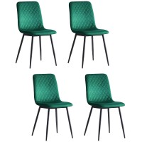 4 Set Velvet Dining Chairs Set, Armless Side Chairs with Metal Legs for Home, Dining Room, Kitchen (Green) - WC0404GN