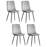 4 Set Velvet Dining Chairs Set, Armless Side Chairs with Metal Legs for Home, Dining Room, Kitchen (Grey) - WC0504GY