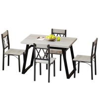 5-Piece Dining Table Set, Rustic Farmhouse Style Wooden Kitchen Table and 4 Chairs for Home, Kitchen, Dining Room (Grey) - GS602