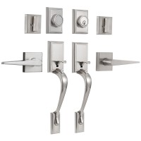 Double Door Lock Set, Front Entrance Door Handle Set with Single Cylinder Deadbolt and Lever Handle (Satin-Nickel) - S-S117