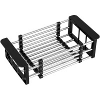 Expandable Sink Drain Basket, Stainless Steel Dish Rack, Black 