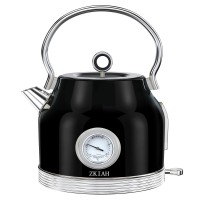 1.7L Electric Kettle with Thermometer, Retro Stainless Steel Water Tea Maker with Limescale Filter, Automatic Shut-Off (Black) - BT-K15T