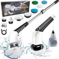 8 in 1 Electric Spin Scrubber, Cordless Cleaning Brush with 8 Interchangeable Brush Heads, Adjustable Handle, 3 Speed Modes, Voice Prompt for Home, Bathroom, Floor, Tile Cleaning - ANS-8015A
