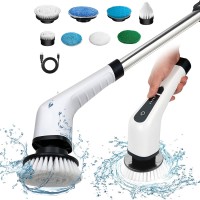 8 in 1 Electric Spin Scrubber, Cordless Cleaning Brush with 8 Interchangeable Brush Heads, Adjustable Handle for Home, Bathroom, Floor, Tile Cleaning - ANS-8050