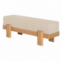 55-Inch Upholstered Entryway Bench, Padded Seat, Beige and Oak