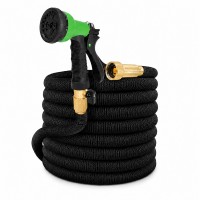 25 FT Expandable Garden Hose, Lightweight Anti Kink Flexible Garden Hose with 8 Function Nozzle, 3/4 inch Diameter, Extra Strength Fabric (Black) - JB25