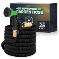 25 FT Expandable Garden Hose, Lightweight Anti Kink Flexible Garden Hose with 8 Function Nozzle, 3/4 inch Diameter, Extra Strength Fabric (Black) - JB25