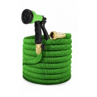 25 FT Expandable Garden Hose, Lightweight Anti Kink Flexible Garden Hose with 8 Function Nozzle, 3/4 inch Diameter, Extra Strength Fabric (Green) - JG25