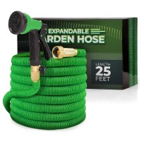 25 FT Expandable Garden Hose, Lightweight Anti Kink Flexible Garden Hose with 8 Function Nozzle, 3/4 inch Diameter, Extra Strength Fabric (Green) - JG25