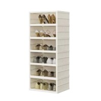 Foldable Shoe Cabinet , 104 cm Tall, 6-Tier Stackable Shoe Storage Organizer Space-Saving Shoe Rack Tower for Closet, Entryway, Bedroom Model TS102-6